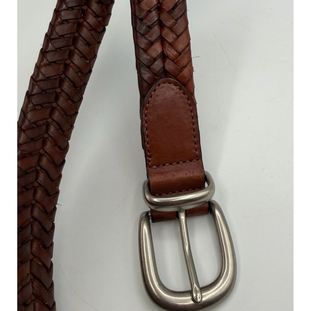 Coach Brown Braided Leather Belt Size 40 Woven Leather Silver Buckle Made In Ind
